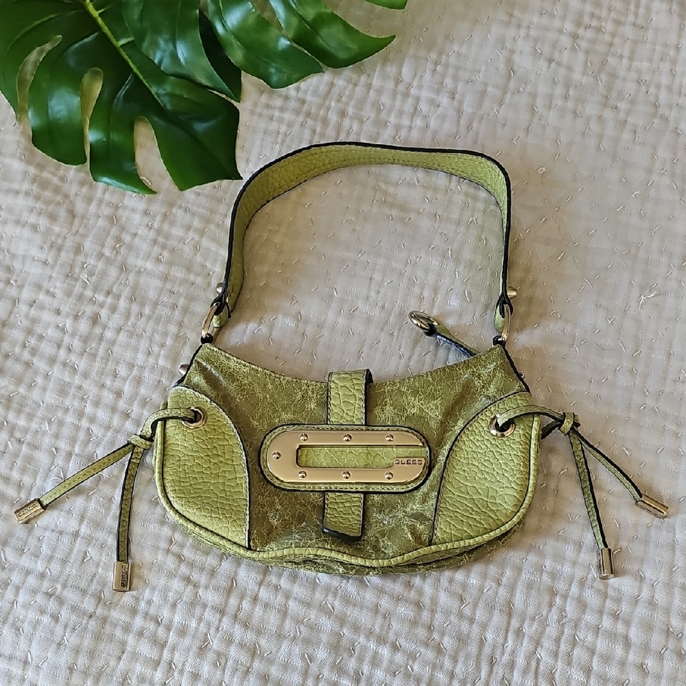 Guess Olive Green Textured Shoulder Bag
